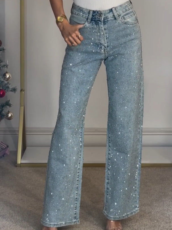 Laura | Hochtaillierte Diamanté Jeans