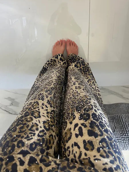 Leandra | Leopard Diamanté Schlagjeans