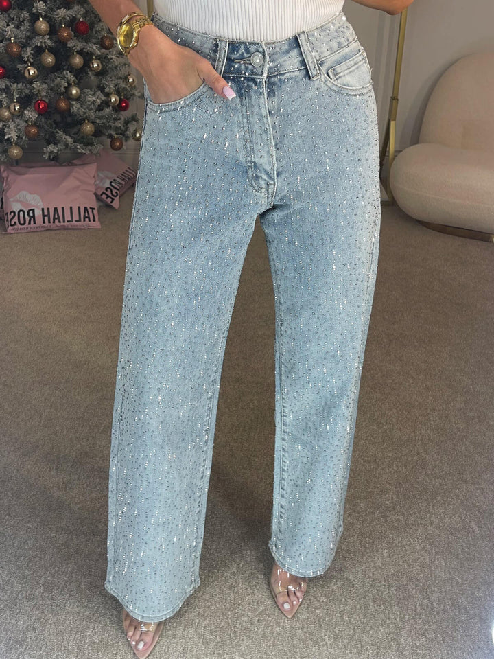 Laura | Hochtaillierte Diamanté Jeans