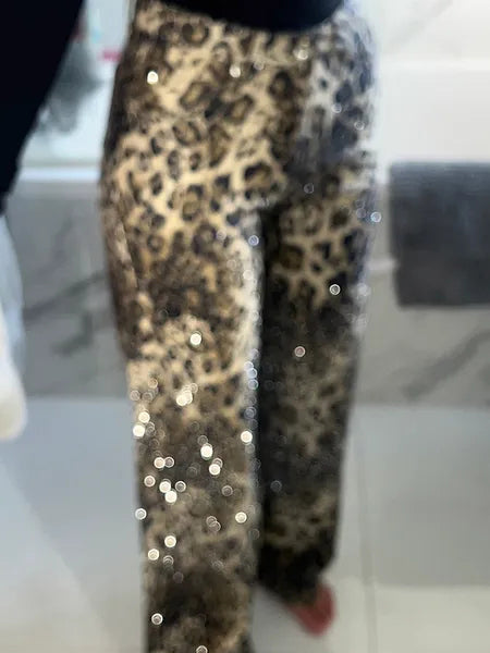 Leandra | Leopard Diamanté Schlagjeans