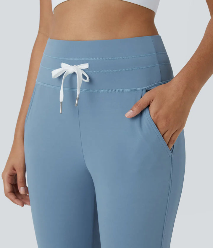 Softlyzero | Plush Jogginghose mit hohem Bund, Kordelzug, Seitentasche, schlichte Jogginghose in voller Länge