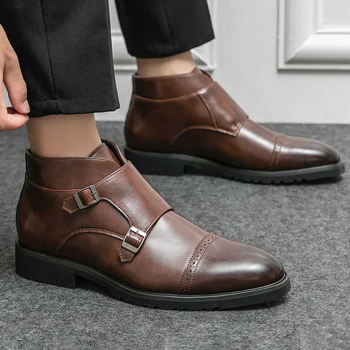 Darell | Leder-Doppelmonk-Stiefel mit Riemen