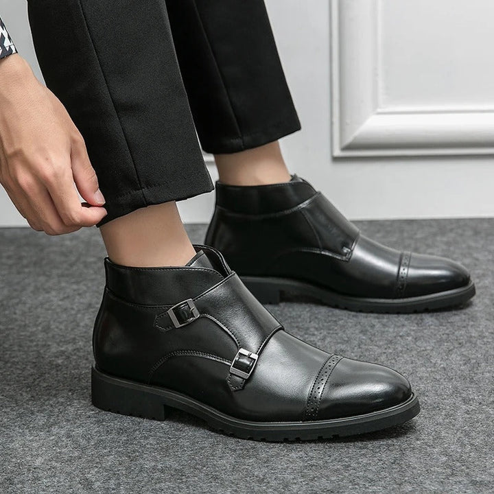 Darell | Leder-Doppelmonk-Stiefel mit Riemen